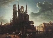 Karl friedrich schinkel Gothic Cathedral by the Waterside (mk45) oil painting